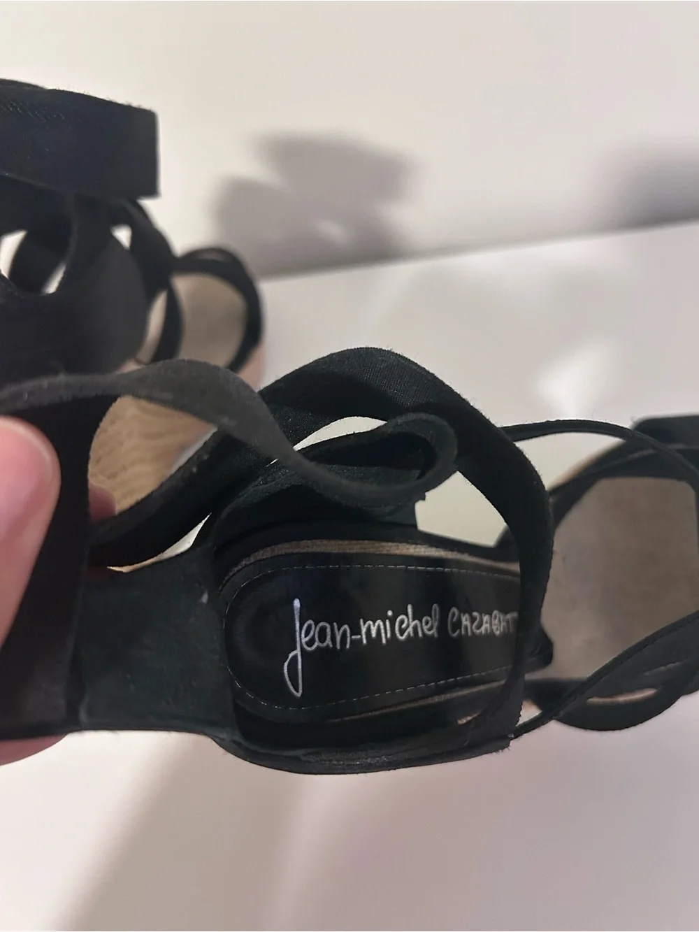 Jean Michel Cazabat Black Espadrille Wedge Sandals with Crisscross Straps